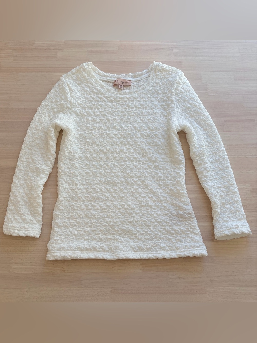 White PHILOSOPHY Textured 3/4 Sleeve Stretch Top Sz Medium